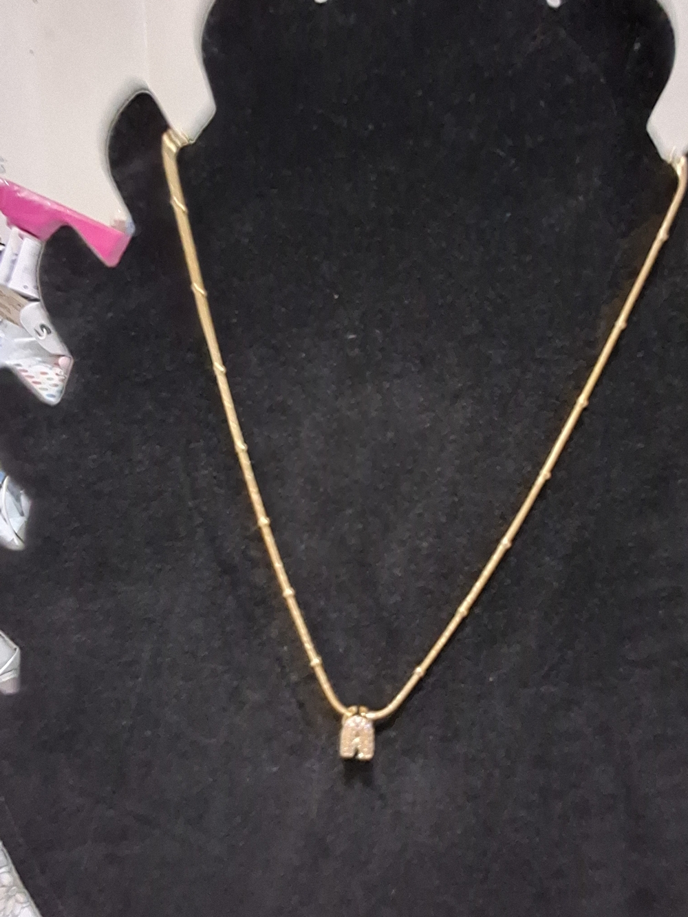 Gold-Plated Pendant Necklace with Pavé Charm - Gold